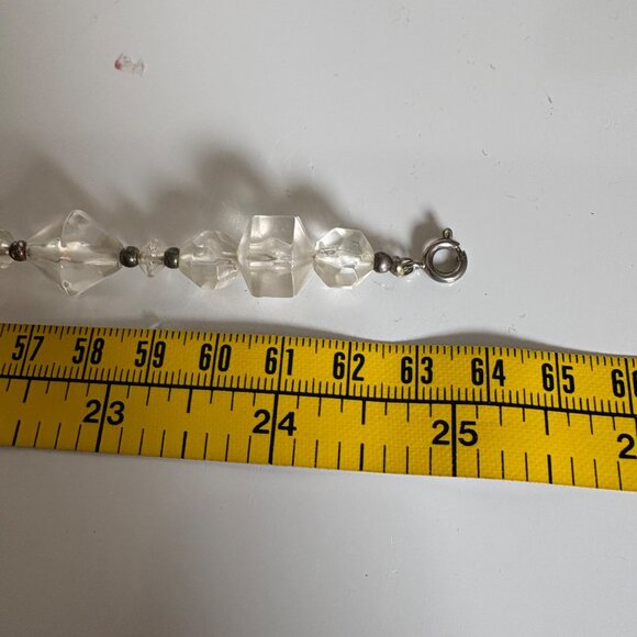 Vintage 1940s Clear Lucite Bead Necklace Silver Tone Spacers Art Deco 25 inch - Picture 4 of 10